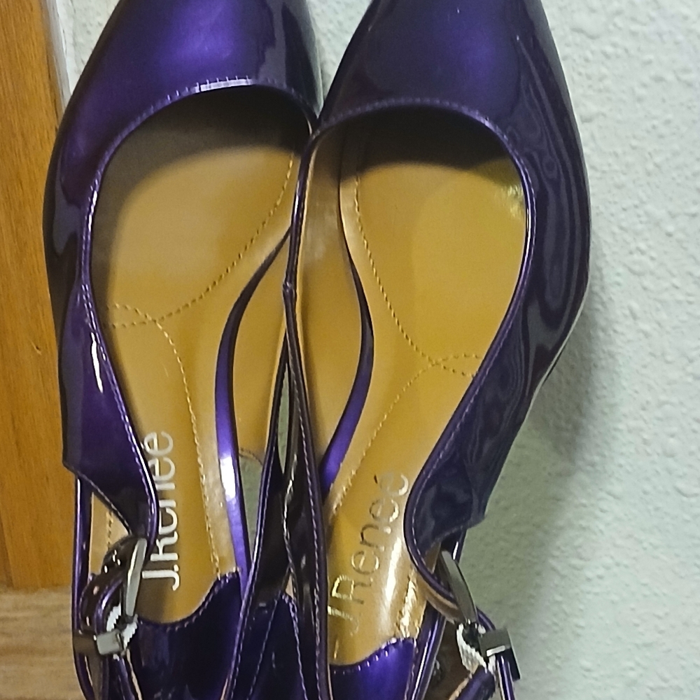 Renee Maressa Purple Patent Slingback Pumps Sculpted Scale Heel Size 6M - Picture 7 of 7
